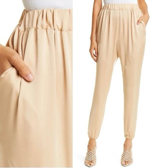 Ramy Brook Tad Cropped Pant Buttercream Satin Joggers pockets Size L - Picture 10 of 10